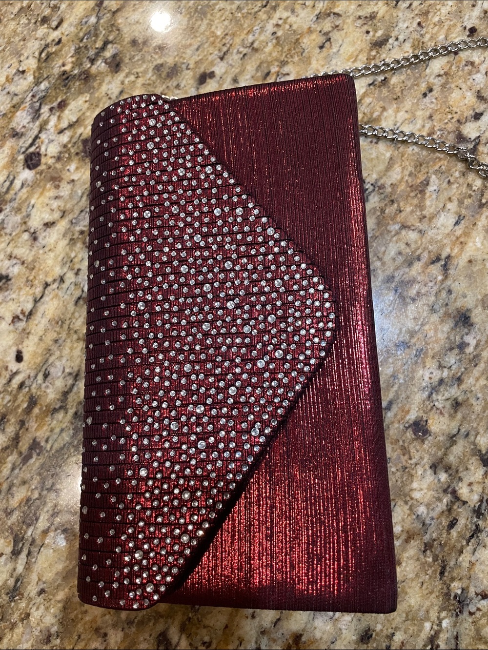 Red Rhinestone Envelope Clutch with Chain Strap
